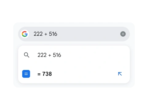 搜索 222 + 516，显示结果为 738。