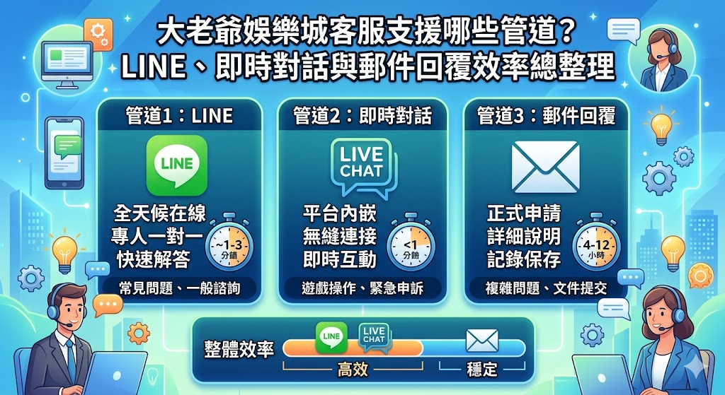 大老爺娛樂城客服支援哪些管道？LINE、即時對話與郵件回覆效率總整理