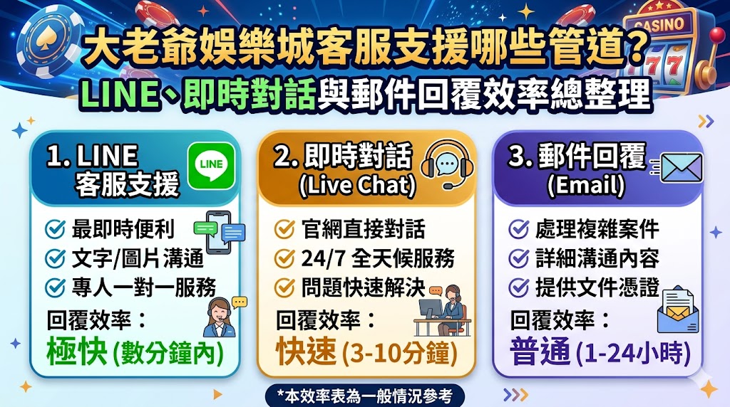 大老爺娛樂城客服支援哪些管道？LINE、即時對話與郵件回覆效率總整理
