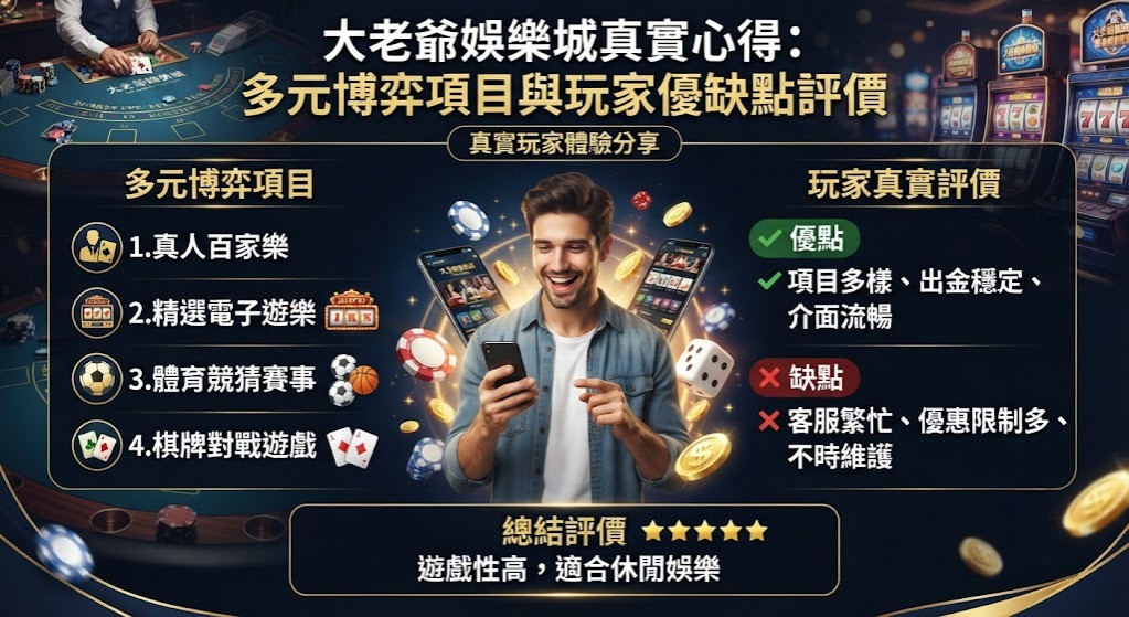 大老爺娛樂城真實心得：多元博弈項目與玩家優缺點評價